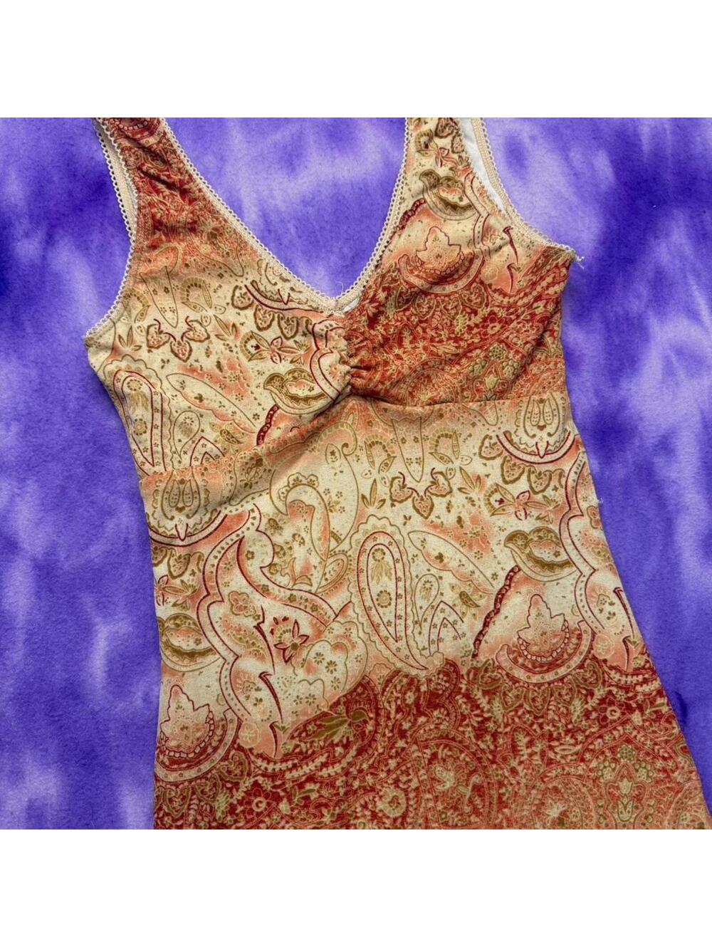 My Michelle vtg y2k paisley dress peach beige red